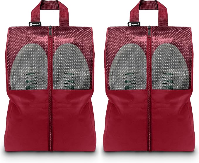 Shoe Bags For Travel, Used As For Storage or Shoe Travel Bag, Space Saving When Travelling With This Travel Shoe Bags For Packing, Featuring Waterproof Nylon Sneaker Bag. (Red, 2 Pack, Medium) by HANOZI