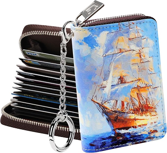 FurArt Zipper Wallet Women RFID Credit Card Holder keychain Wallet | ID Window RFID Blocking Compact Small business 15/16 slots by FurArt