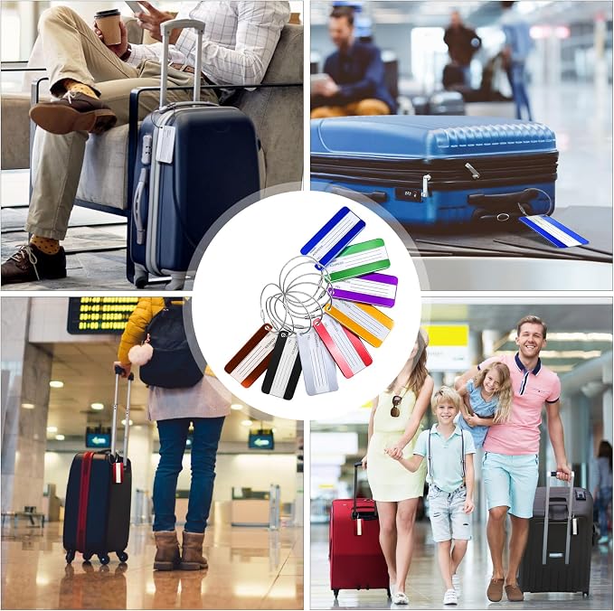 8 Pack Aluminium Metal Travel Luggage Tags Suitcase Card Holder Baggage Name Address ID Bag Label with Key Ring - Image 7