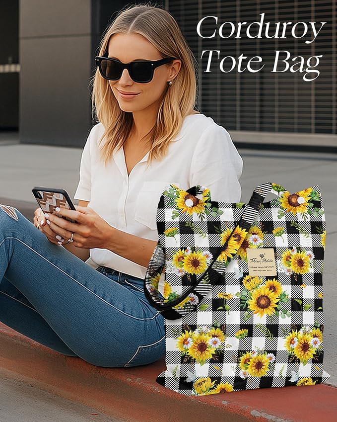 Miss Adola Corduroy Tote Bag for Women with Aesthetic Design | Magnetic Buckle & Pocket, Reusable, Soft, Roomy, Long Shoulder Handles, Double-sided Print, Casual Daily Work, Grocery Bags - Image 6