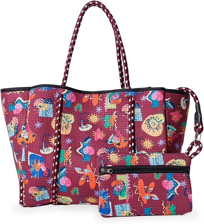 POPUPS Large Neoprene Tote Bag for Women - Everyday Designer Handbag for Travel Work and Beach with Pockets and Zipper Pouch - Image 3