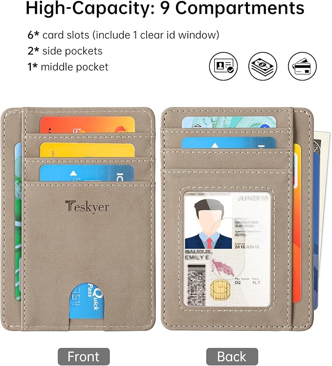 Teskyer Slim Minimalist Wallet for Men, RFID Front Pocket Card Holder | Ultra Slim Front Pocket Design, 8 Card Slots, RFID Protection, Smooth Faux Leather for Everyday Carry - Image 3