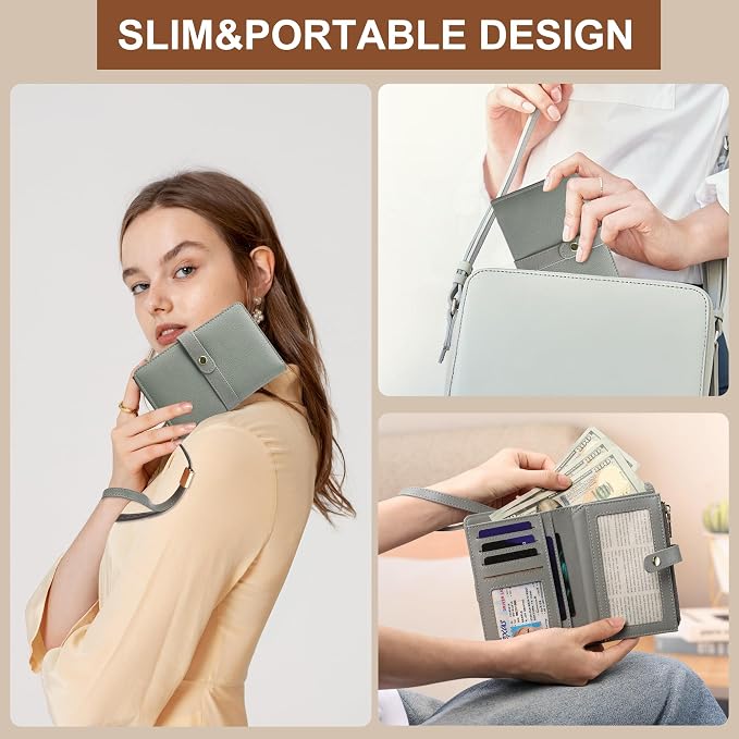 Small Wallet Women RFID Blocking Vegan Leather Slim Thin Bifold Credit Card Wallet Passport Holder Ladies Travel Wallet Mini Purse with Zipper Pocket - Image 6