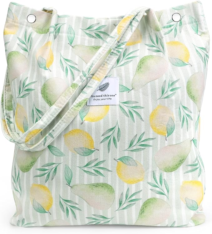 LHMTQVK Corduroy Tote Bags for Women, Large Capacity Tote Purse Reusable Grocery Shoulder Bag with Inner Pockets by LHMTQVK