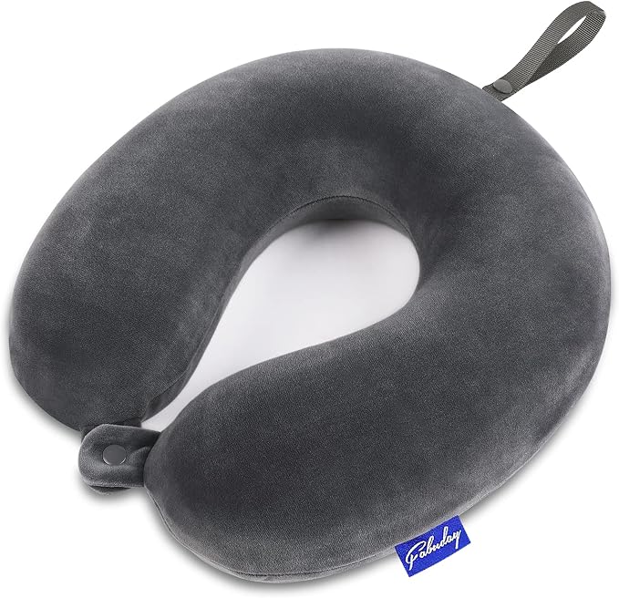 Travel Pillow Memory Foam for Airplanes - Neck Pillow for Traveling, Car, Home, Flight Pillow for Sleeping with Attachable Snap Strap Soft Washable Cover, Provide Head Neck Support Rest, Dark Gray by Fabuday