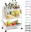 TOOLF 3 Tier Rolling Cart, Metal Utility Storage Cart with Wheels, White | 3 Hooks, Screwless Assembly, Trolley Organizer for Bathroom, Kitchen, Office, Nursery, Dorm, Laundry Room by TOOLF