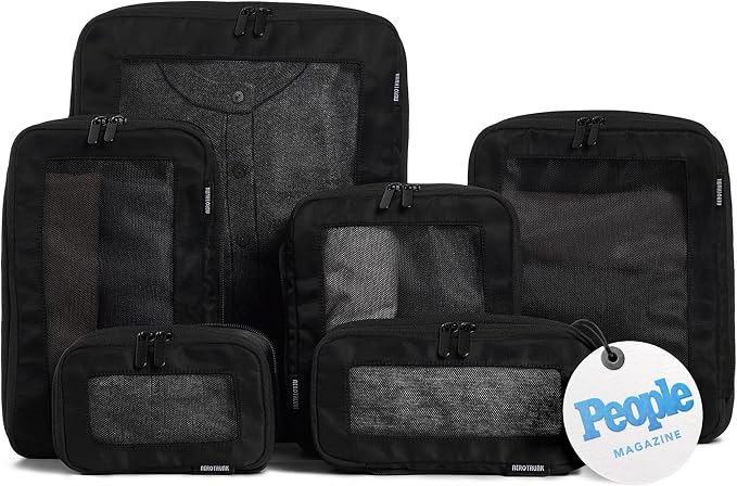 Compression Packing Cubes for Travel, 6-Pack, Black | Solves overpacking, 6-Piece set fits most suitcases, 50% Space savings, Compression luggage organizer bags by Aerotrunk