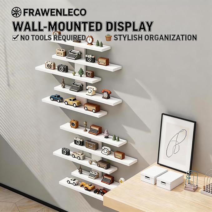 No Drill Floating Shelf for Wall, 5-Tier Wall Mounted Organizer, Damage-Free Display Shelf for Collectibles, Figures, Bathroom Kitchen Storage, White - Image 5