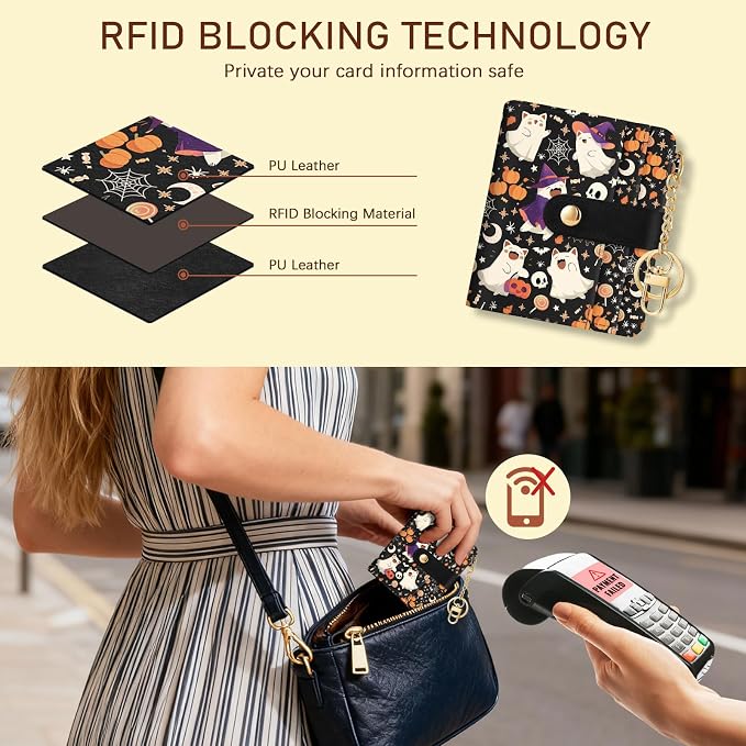 Jogjam Halloween Cute Cat Rfid Women Wallet, Small Slim Credit Card Holder | PU Leather Bifold Cash Zipper Coin Pocket ID Window, for Female Ladies Teen Girls Girly Gifts - Image 3