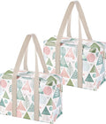 VENO 2 Pack Utility Tote Reusable Grocery Bags with Zipper & Hard Bottom | Heavy Duty Foldable Water-Resistant Shopping Bags for Summer Beach, Pool, Picnic & Travel Carry-on (Pastel Forest, 2 Pack) by Veno