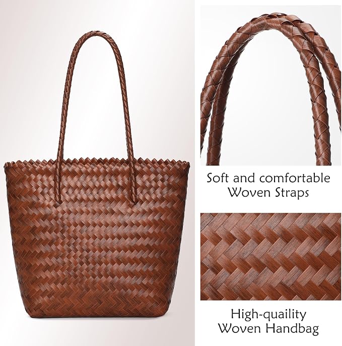 Tavaleu Straw Beach Bags for Women Tote Handbag Shoulder Hobo Bucket Bag | Lightweight, Foldable, PU Straps, Magnetic Closure, Zip Pocket, Reinforced Bottom, Summer Purse, Travel, Vacation, Daily Use - Image 7