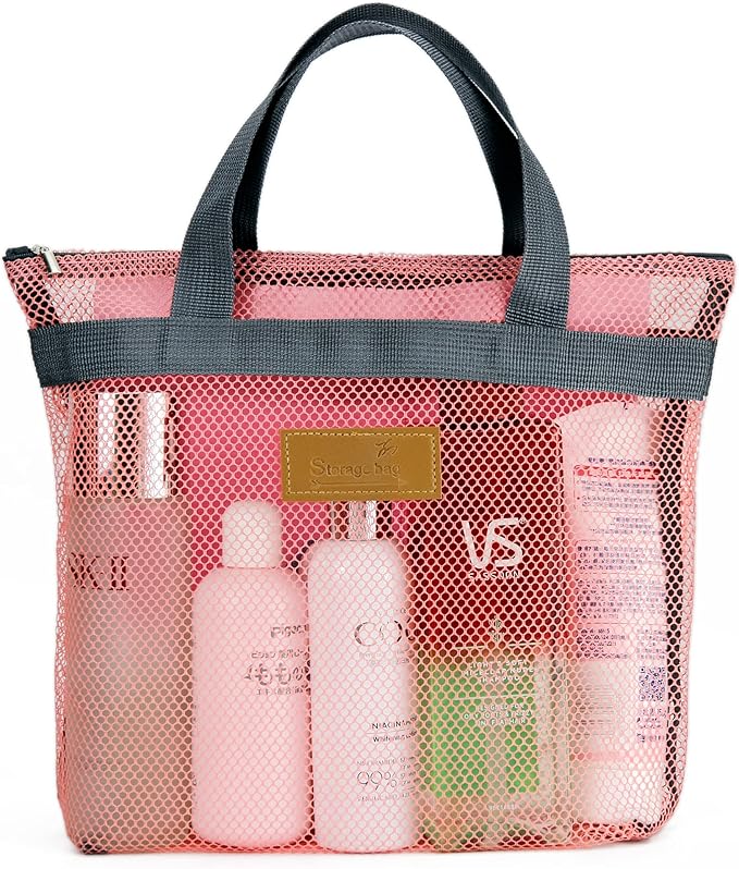 Mesh Shower Caddy Bag Portable Hanging Toiletry and Bath Organizer with Zipper for Travel, Gym, Camping, College Dorms, Beach by TOPASION