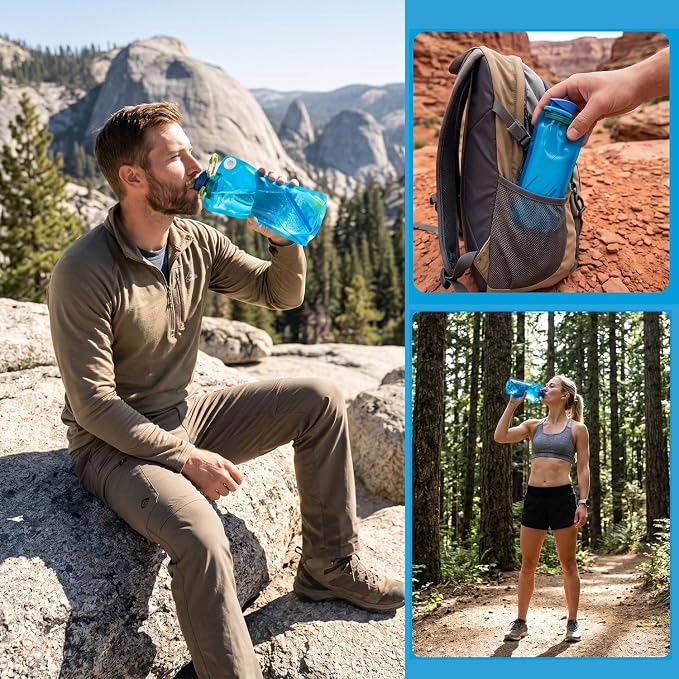 5 Pack Collapsible Water Bottles With Carabiner, 34oz Foldable Water Bottle with Leakproof Lid, Food-Grade Silicone Portable Reusable Water Bottle for Hiking,Sports,Camping,Biking, Traveling - Image 7