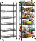 6-Tier Slim Storage Cart, Rolling Kitchen Cart with Wheels | Narrow Metal Shelf Organizer with Hooks for Kitchen, Bathroom, Living Room, Laundry, Small Spaces, Black, 10 in by VKTO