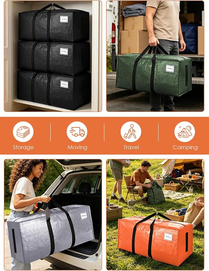 SWEET DOLPHIN 12 Pack 200LB Heavy-Duty Moving Bags with Wrap-Around Handles, Extra Large Storage Totes for Space Saving, Clothes Storage Bags, College Dorm Essentials, Multicolor, 24 Gal - Image 6