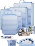 Veken 9/11 Set Compression Packing Cubes Garment Bags for Travel Essentials,Compressible Expandable Luggage Organizer Bags for Clothing,Space Saver Bags with Over 1000 pcs of Mesh Holes(Light Blue) by Veken
