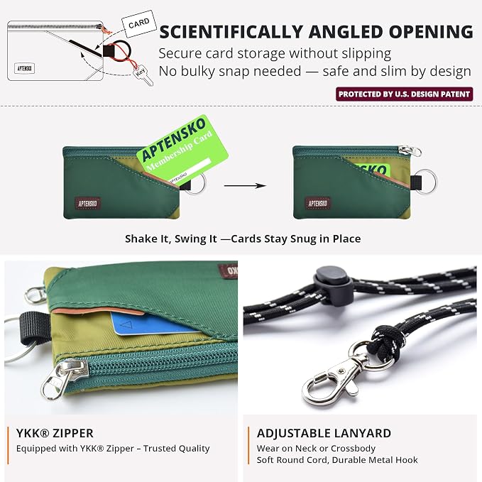 RFID Blocking Travel Wallet with Adjustable Lanyard, Small Nylon Zipper Pouch and Badge Holder for ID, Credit Cards, Cash, Keys, Commuters (ForestGreen+OliveGreen) - Image 4