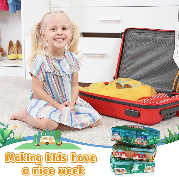 Paterr 7 Pcs Days of Week Packing Cubes for Travel Compression Packing Cubes for Kids Summer Camp Daily Outfit Suitcase Organizers Zippered Storage Bag for Cruise Vacation Essentials(Camping) - Image 5