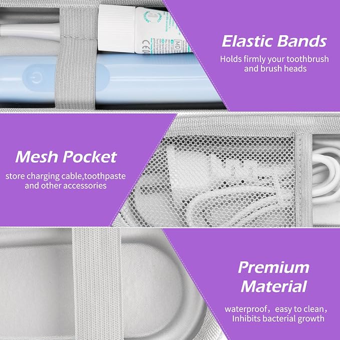 Toothbrush Travel Case for Oral B/Oral-B Pro 1000 1500 5000 7000 & Philips Sonicare 4100 1100 5300 5100 6100/iO Electric Toothbrush, Hard Protective Storage Bag (Light purple) - Image 4