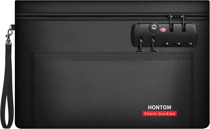 Hontom Double Layer Fireproof Money Bag for Cash with Lock & Hidden Zipper | 11"x7" Notary Bag with Skin-Friendly Material, Fire Pouch Holder Wallet for Travel, Passports, Notary Supplies, Valuables by Hontom