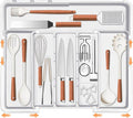 Large Utensil Drawer Organizer Expandable Silverware Organizer for Kitchen Drawer Adjustable Cooking Utensil Holder Cutlery Flatware Tray Spatula Tools Gadgets Storage Dividers Plastic White by Spaclear