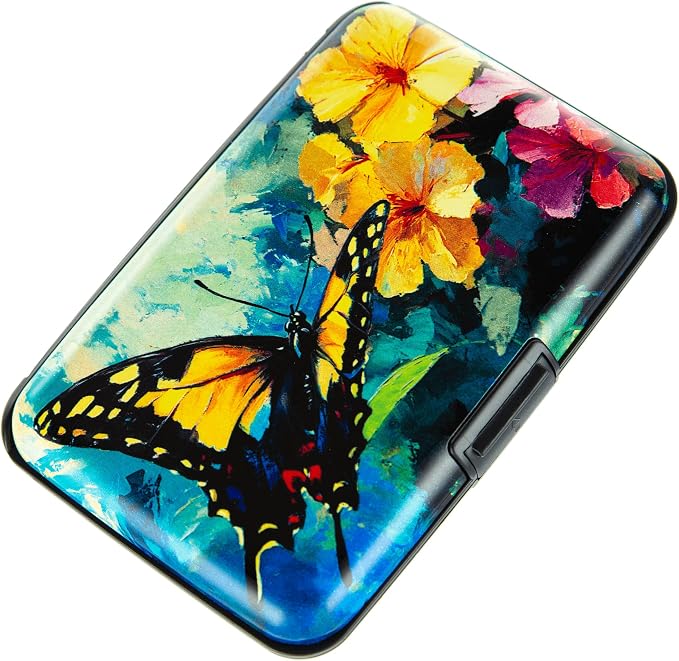 Credit Card Holder, Metal Card Wallet RFID Blocking Mini Slim Aluminum Business Hard Card Case for Women Men (Flowers Butterfly) by Kaabao