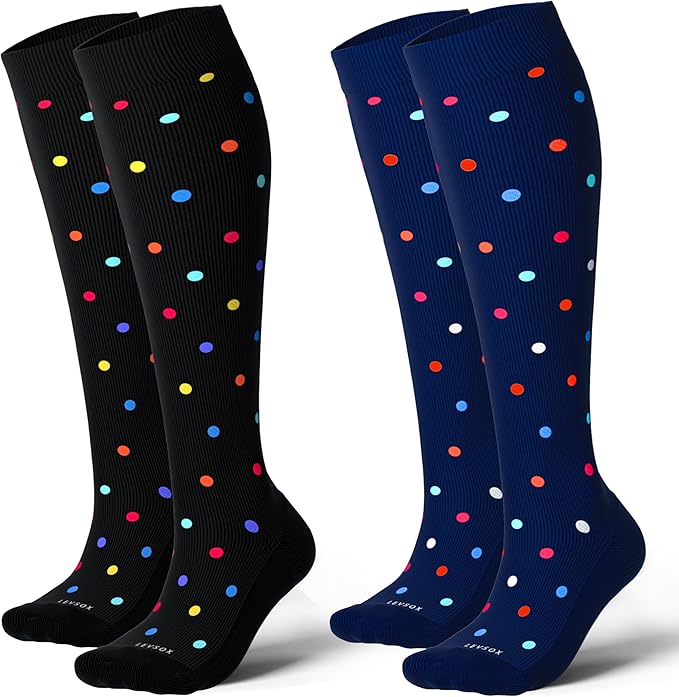LEVSOX Cotton Compression Socks for Women&Men 20-30mmHg Knee High Cute Support Sock for Nurses Pregnancy Travel by Levsox