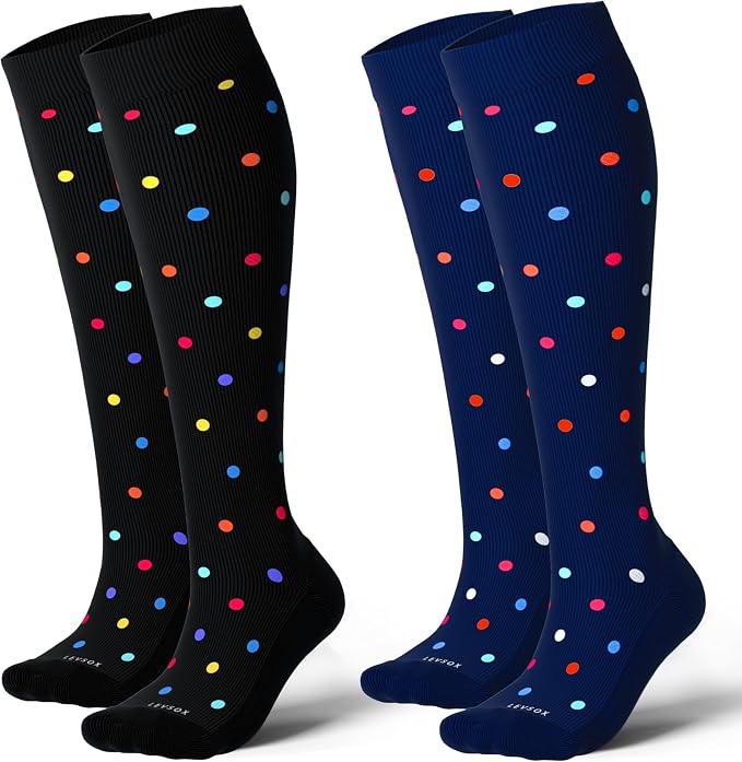 LEVSOX Cotton Compression Socks for Women&Men 20-30mmHg Knee High Cute Support Sock for Nurses Pregnancy Travel by Levsox