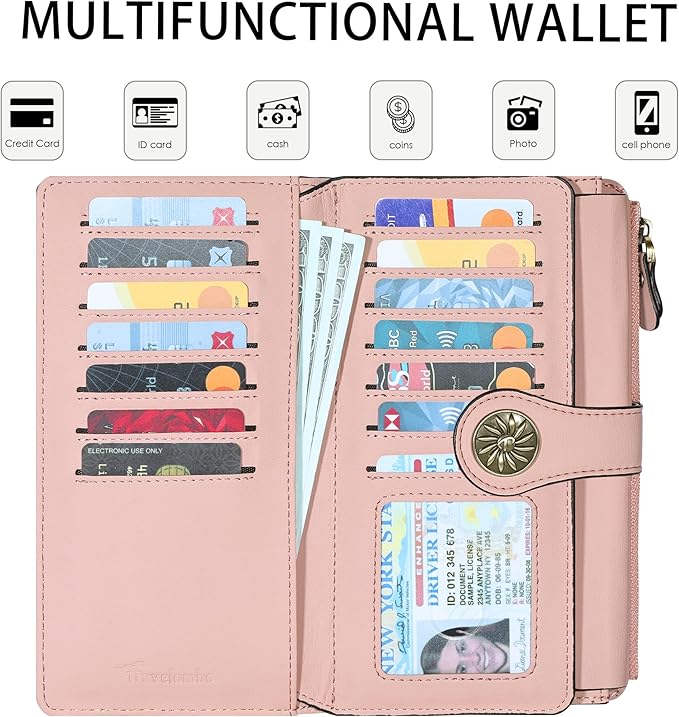 Travelambo Women's Wallet RFID Blocking Trifold Clutch Large Capacity Credit Card Holder Travel Purse - Image 3