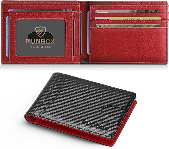 RUNBOX Wallet for Men Slim Leather Bifold RFID Blocking Minimalist Front Pocket Design with Gift Box | Minimalist Front Pocket Design, Holds 8 Cards, RFID Protection, Gifts for Men on Birthdays, Father’s Day, and Christmas by RUNBOX