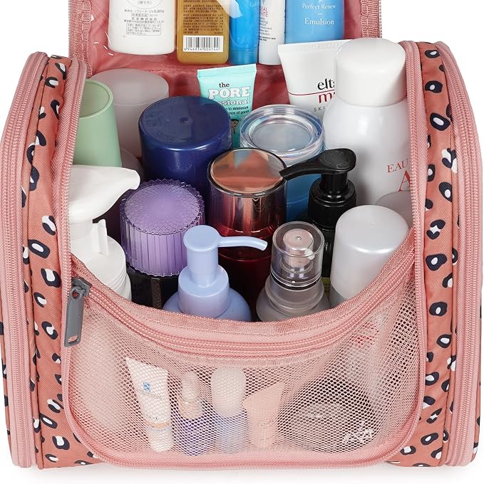Narwey Hanging Cheetah Toiletry Bag for Women Travel Makeup Bag Organizer Toiletries Bag for Cosmetics Essentials Accessories (Large, Orange Leopard) - Image 3
