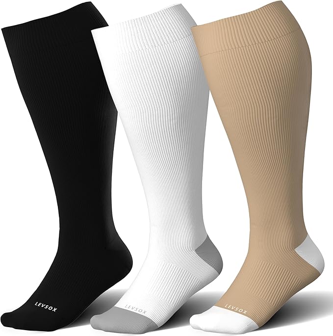 LEVSOX Wide Calf Compression Socks for Women&Men Plus Size 15-20mmHg Knee High Large Support Stockings for Circulation by Levsox