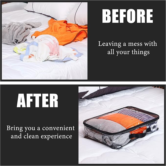 6 Pieces Large Clear Travel Packing Cube Clear Vinyl Zippered Storage Bags See Through Moving Bag PVC Multipurpose Pouch with Handle for Suitcase Shirts Dress Storage (Black, 11.8 x 10.2 x 3.9 Inch) - Image 6