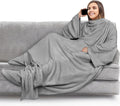 PAVILIA Fleece Blanket with Sleeves, Foot Pockets for Women Men Adults, Plush Wearable Blanket Throw Wrap, Warm Snuggle Blanket Robe, Cozy Gift Ideas Wife Mom, Light Gray by PAVILIA