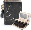 KITEVIUN Women RFID Blocking Small Bifold Wallet, Compact Cash Clutch with Zipper Coin Pocket, Glittery Butterfly Design, Credit Card Holder, Travel Purse with Tassel BLACK by KITEVIUN