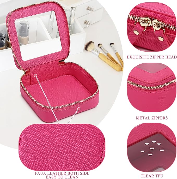 Pinkmik Mini Clear Makeup Bag, Fuxia, MINI | Small Size, Cosmetic & Toiletry Case, Zipper Closure, Purse Organizer, Car Essentials - Image 5