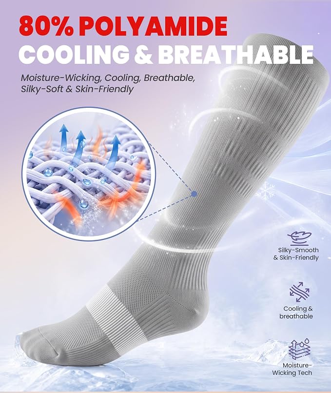 PULIOU Cooling Compression Socks for Women Men, 20-30 mmHg Circulation Knee High for Travel, Flying, Running, 2 Pairs - Image 3