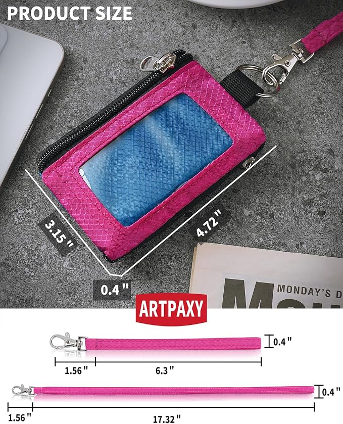 Artpaxy Minimalist Wallet For Mens Womens, Keychain RFID Blocking Zipper Small Wallet with ID Window 2 Lanyards,Water Resistant Travel Cash Card Coin Case Boys Girls - Image 3