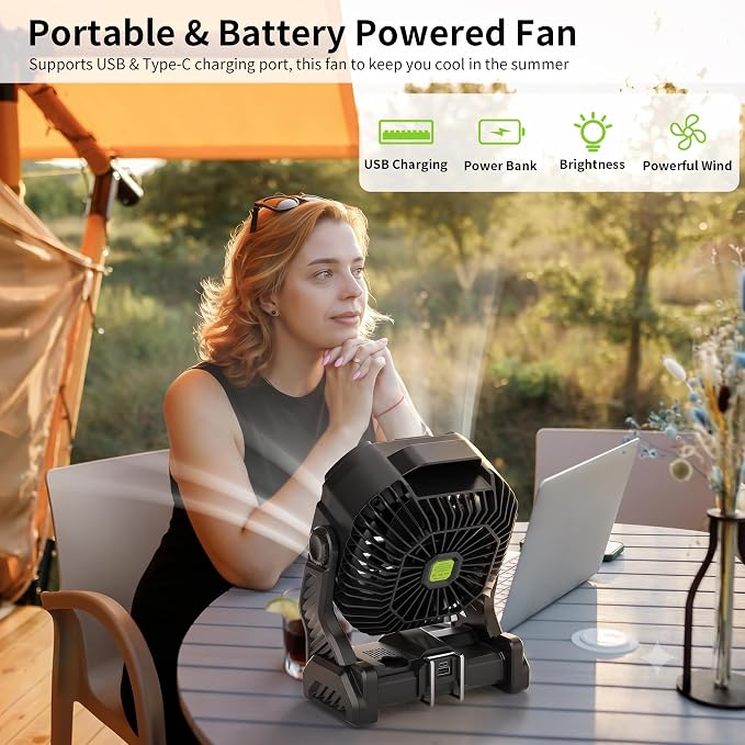 Battery Powered Fan Rechargeable Portable Camping Fan Tent with Light | 20000mAh Cordless Battery Operated Camping Fans with Light,USB Personal Fans Outdoor Camping Essentials Beach Tent for Travel - Image 2