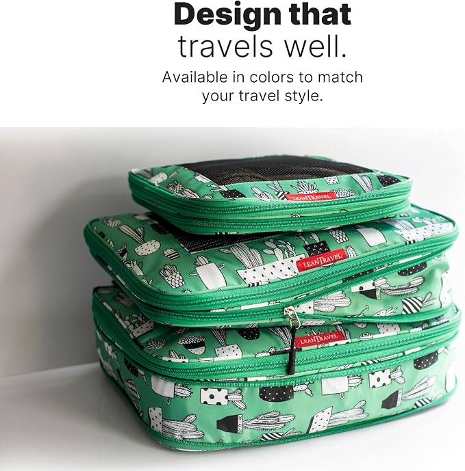 LeanTravel Premium Compression Packing Cubes for Travel - Suitcase Organizer Bags with Double Zipper & Breathable Mesh Panel - Space Saving Carry On Luggage Essentials (6-Pack, Green Cactus) - Image 9