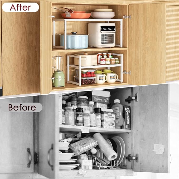 Expandable Kitchen Storage Shelves,100LBS Heavy Duty Metal Shelving Unit For Pot Pans Appliance,Adjustable White Small Shelf Rack Organizer For Kitchen Countertop Under Cabinet Closet Garage Pantry - Image 9