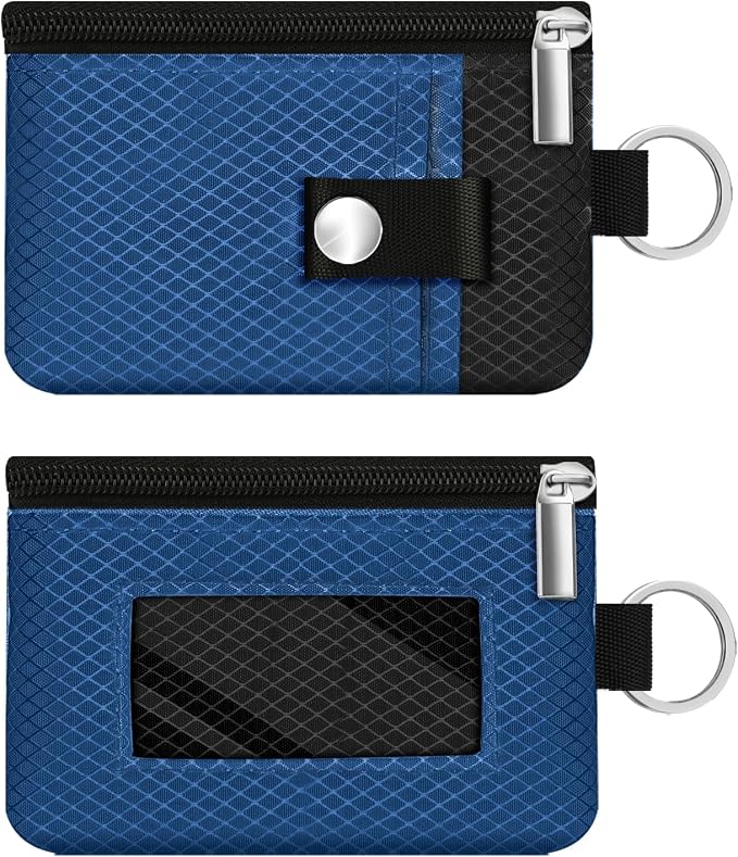 Minimalist RFID Blocking Small Wallet with ID Window,WaterResistant Zip Id Case Wallet with Lanyard Keychain for Cards,Cash,Travel,Women,Men (Electric Blue/Black) by CCUMI