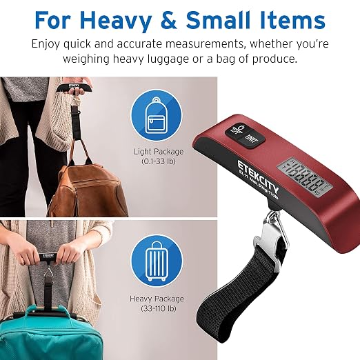 Etekcity Luggage Scale, Digital Weight Scales for Travel Accessories Essentials Suitcases , Portable Handheld Scale with Temperature Sensor, Rubber Paint, 110 Pounds, Battery Included | Travel Essentials, Air Travel, Suitcase, Hanging Hook, Rubber Grip... - Image 4