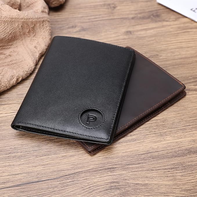 Polare Leather AirTag Passport Holder RFID Blocking Travel Bifold Wallet | Luxury Napa Cowhide Leather, AirTag Slot, Vintage Passport Cover Case, International Travel Wallet, Black - Image 9