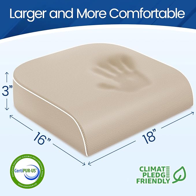 SweetSlubr Seat Cushion, Chair Pad, Memory Foam Tailbone Pain Relief | Office Chair Cushion for Tailbone Pain Relief, Non-Slip Cover, Soft Support for Office Chair, Car Seat, Airplane,Large/Beige - Image 2