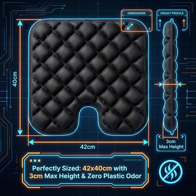 Inflatable Seat Cushion for Long Sitting, 54 High-Low Air Cell Travel Seat Cushion for Airplane, Office Chair, Car & Wheelchair, Adjustable Firmness Pressure Relief Seat Pad, 16.5" x 15.8" - Image 2