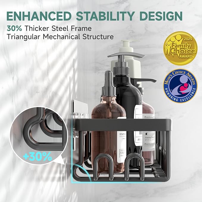 Veken Shower Caddy 3-Pack, Advanced Rustproof Design, No Drilling Adhesive Shelves, Rack with Soap Holder, Large Capacity Bathroom Organizers and Storage, Wall-Mounted Kitchen & Home Decor, Black - Image 2