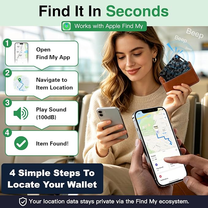 Wallet Tracker Card, Rechargeable, Works with Apple Find My | 1.6mm thin, Qi rechargeable, 5-month battery, IP68 waterproof, Left-Behind Alerts, iPhone & iPad compatible - Image 3