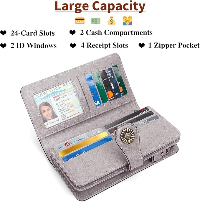 SENDEFN Wallets for Women Leather Credit Card Holder with RFID Blocking Large Capacity Wristlet | with RFID Blocking - Image 3