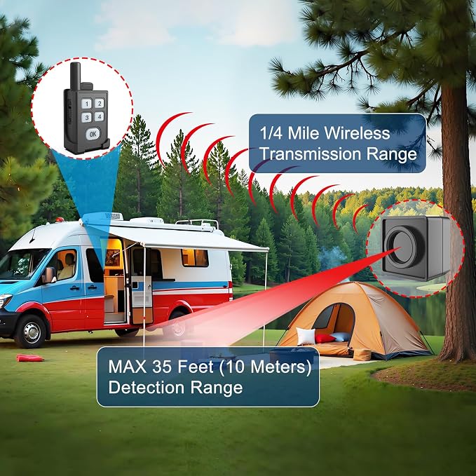 Perimeter Trip Alarm-Portable Camping Motion Sensor-1 Receiver+4 Sensors | Outdoor Wireless Motion Sensor&Detector-Personal Security for Wildlife&Stranger Alert(Camping,Hiking,Hunting,Fishing) - Image 2